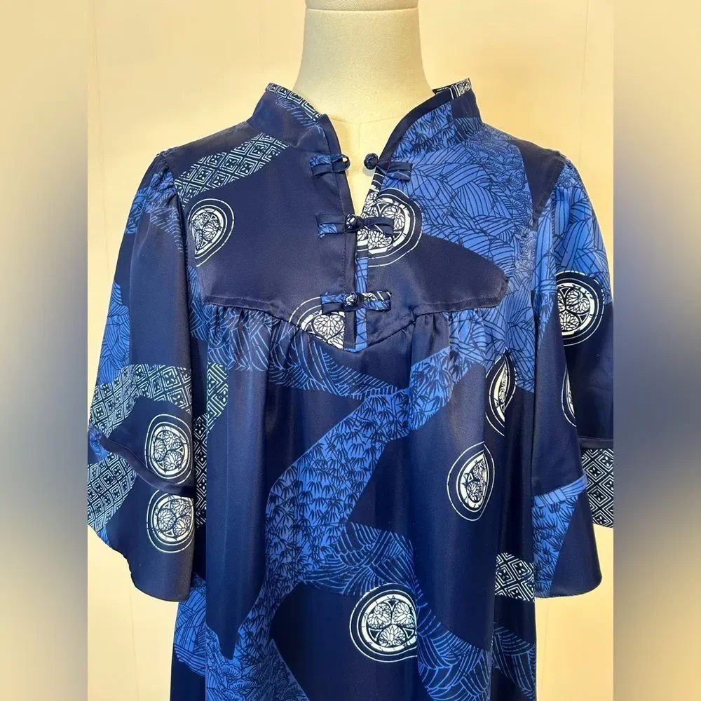 Vintage Liona Hawaii for Liberty House Elegant Blue Patterned Maxi Dress size 12 - Picture 3 of 11